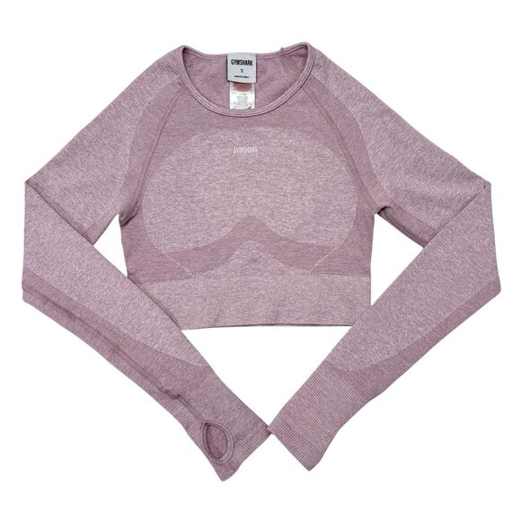 Gymshark‎ Flex Sports Long Sleeve Crop Top Size Small Pink Seamless Gym Workout - Picture 1 of 8